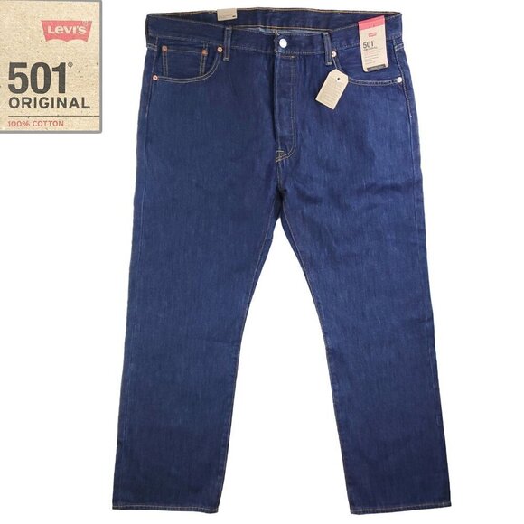 Levi's 501 Original Button Fly Jeans 100% Cotton Denim Dark Wash Men's 40x30 NWT - Picture 1 of 11
